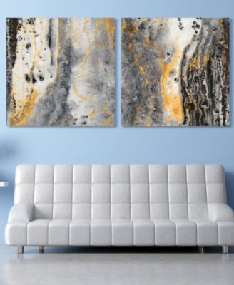 Empire Art Direct Bands of Gold A B Frameless Free Floating Tempered Glass Panel Graphic Abstract Wall Art, 38" x 38" x 0.2"