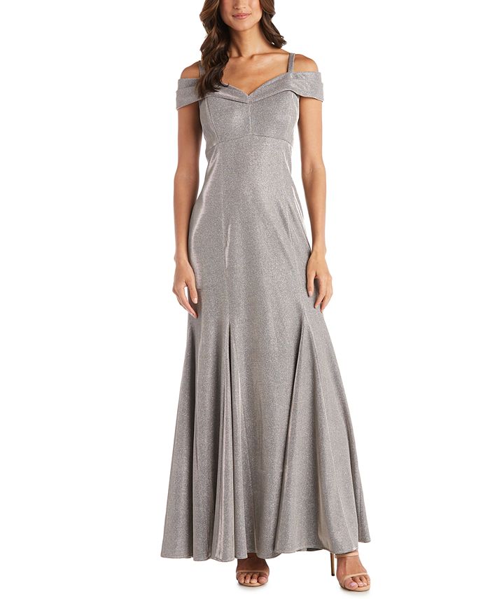 R M Richards Cold Shoulder Metallic Mermaid Gown Macy s