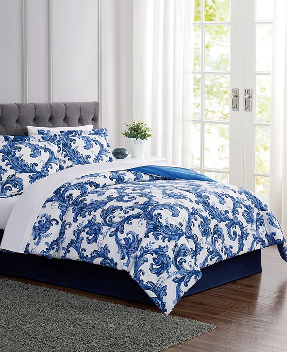 Pem America Blue Scroll 8Pc. Queen Comforter Set, Created For Macy's
