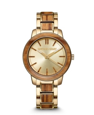 image of Original Grain Women-s Reclaimed From Zebrawood Paired with Gold-Tone Stainless Steel Bracelet Watch 36mm