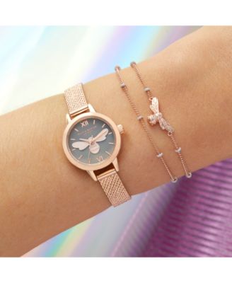 Olivia Burton Grey & Rose Gold Lucky Bee Watch & Bobble Chain Bracelet Set w/box Olivia Burton Women main image 2
