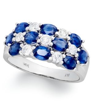 image of 14k White Gold Ring, Sapphire (2-1/2 ct. t.w.) and Diamond (1/2 ct. t.w.) Three-Row Ring