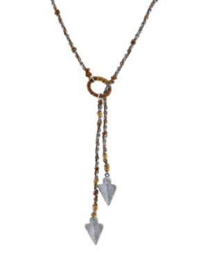 image of T.r.u. by 1928 Pewter Tone Double Arrowhead Waxed Linen Wrapped Lariat Necklace