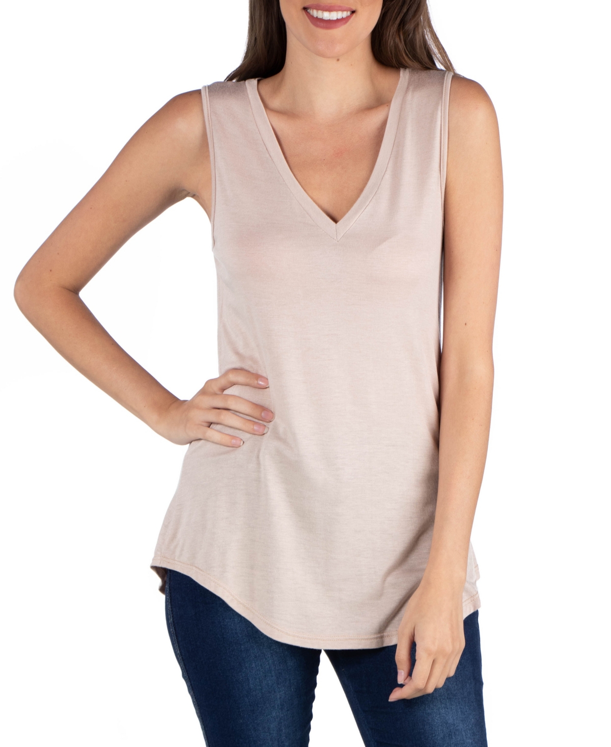  24seven Comfort Apparel V-Neck Tunic Tank Top with Round Hemline