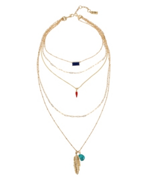 image of Jessica Simpson Stone Leaf Pendant Layered Necklace Set, 14.5