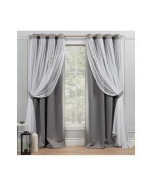 Exclusive Home Curtains Catarina Layered Solid Blackout And Sheer Grommet Top Curtain Panel Pair, 52" X 108" In Dark Gray