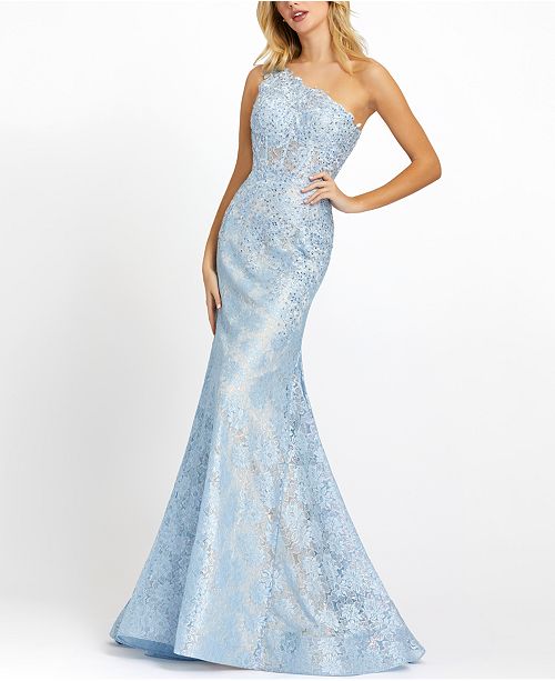 MAC DUGGAL Embellished One-Shoulder Fit & Flare Lace Gown ...