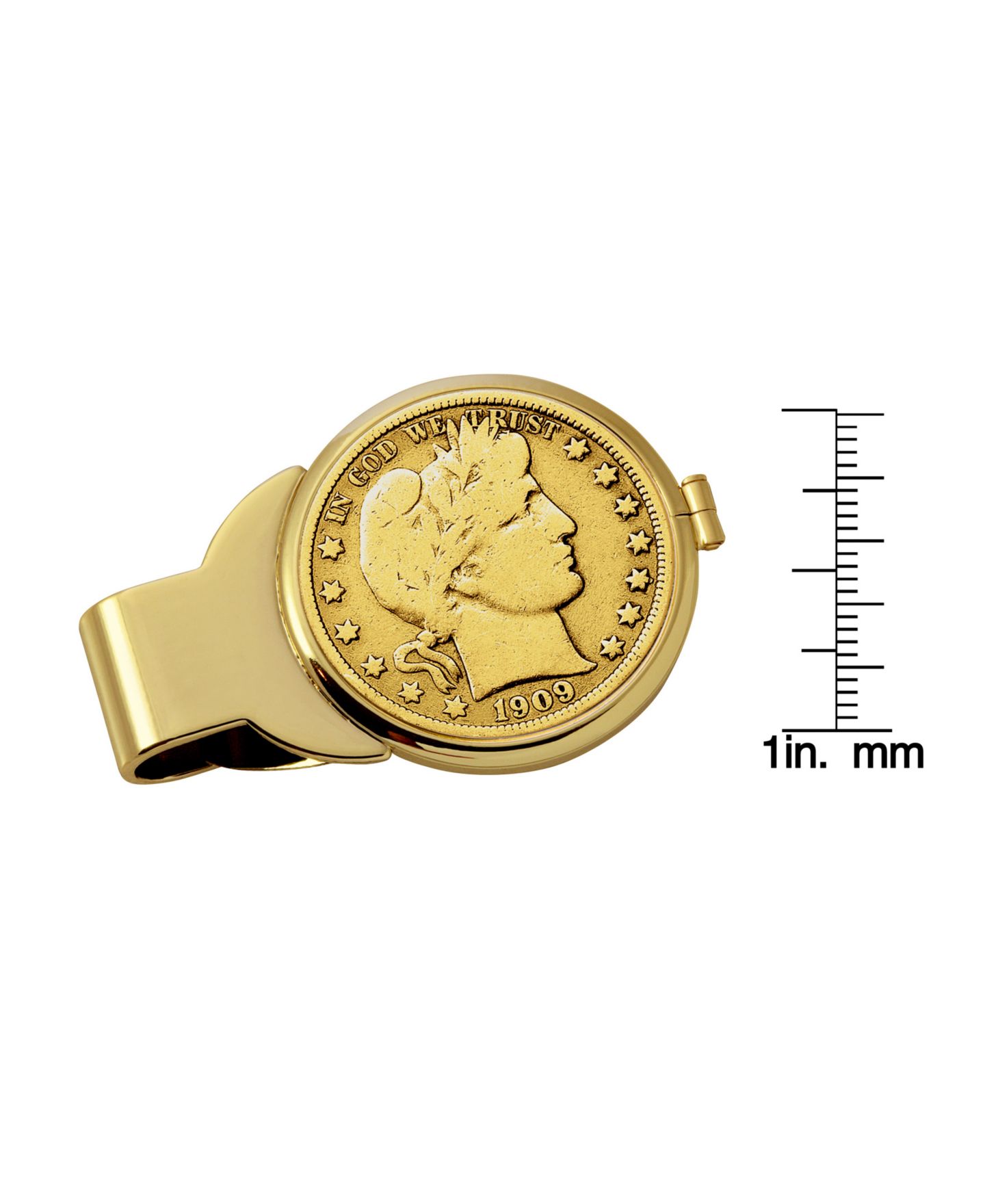 Мужской позолоченный зажим для денег American Coin Treasures с монетой Barber, серебро — фото 3