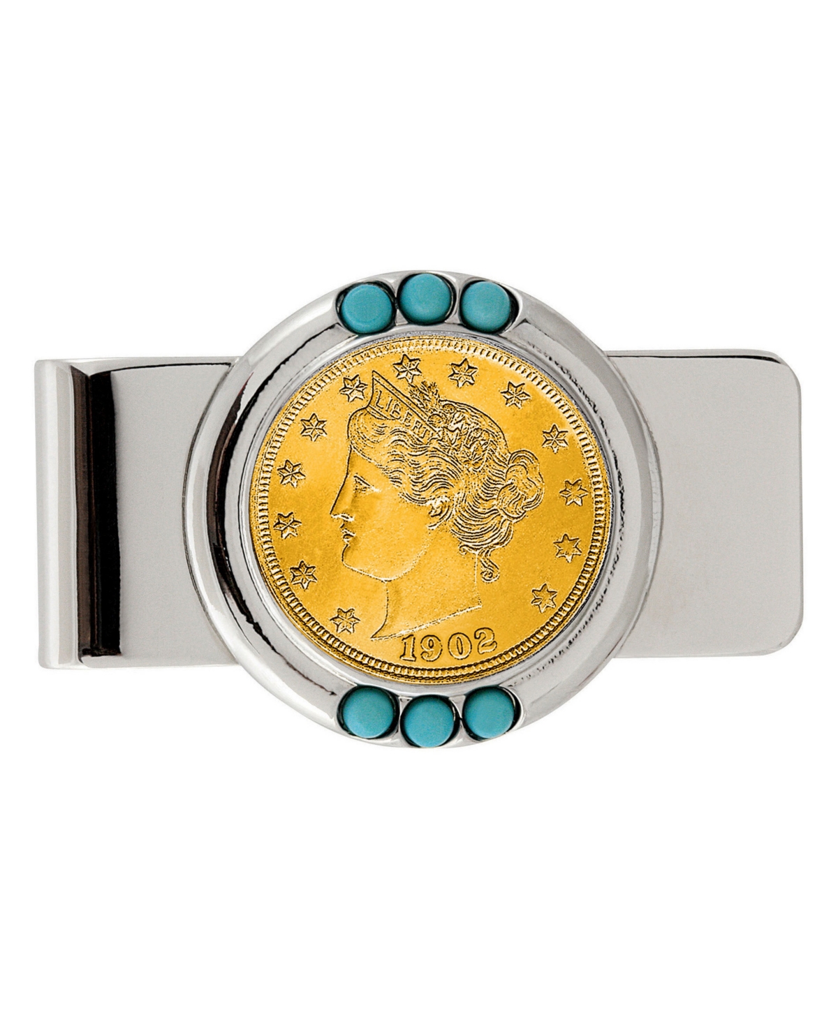 Men's American Coin Treasures Gold-Layered Liberty Nickel Turquoise Coin Money Clip - Silver