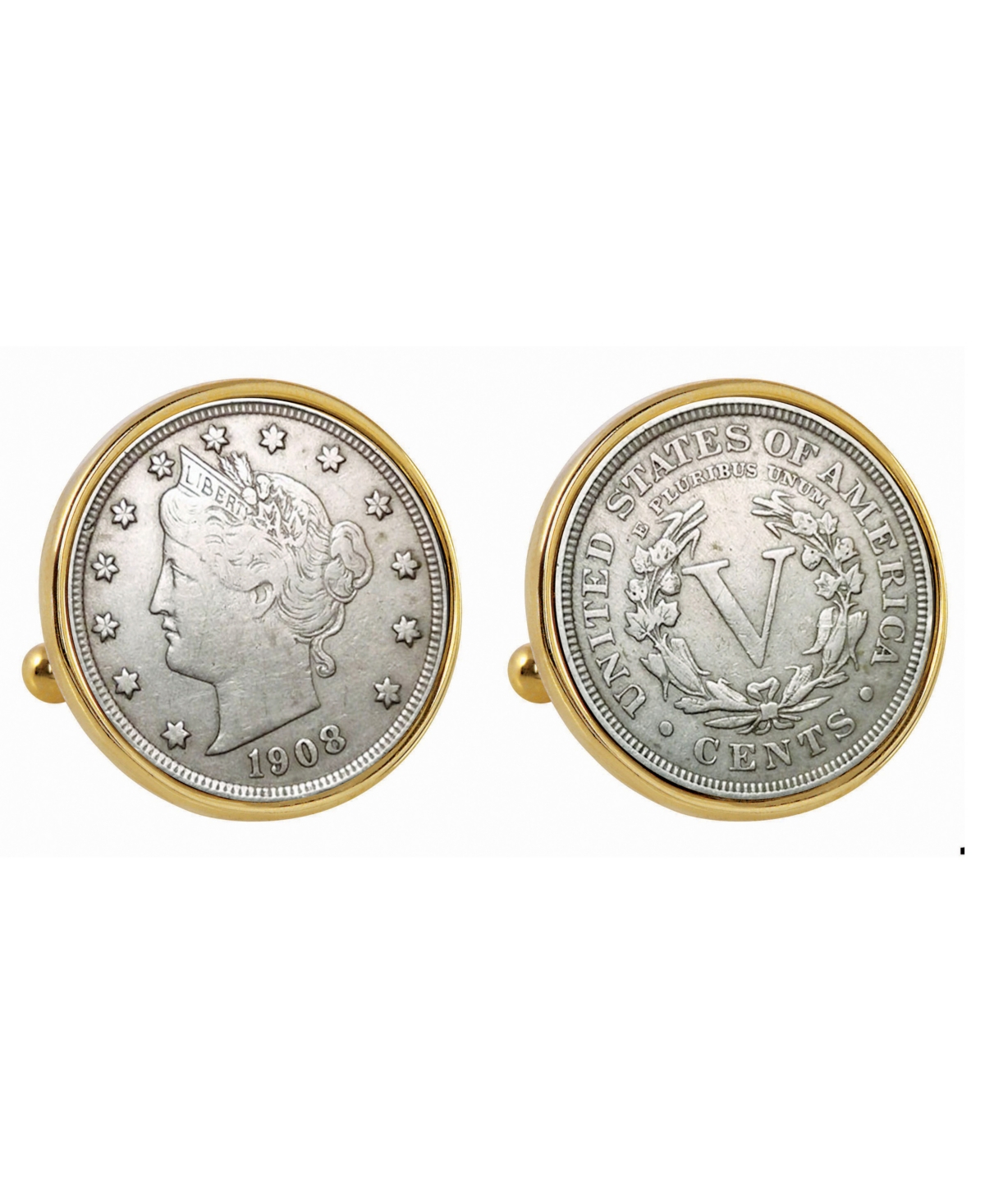 Liberty Nickel Bezel Coin Cuff Links - Gold