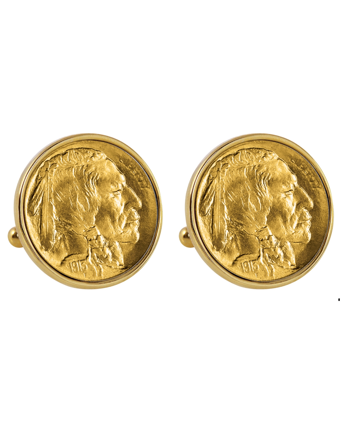 Gold-Layered 1913 First-Year-Of-Issue Buffalo Nickel Bezel Coin Cuff Links - Gold
