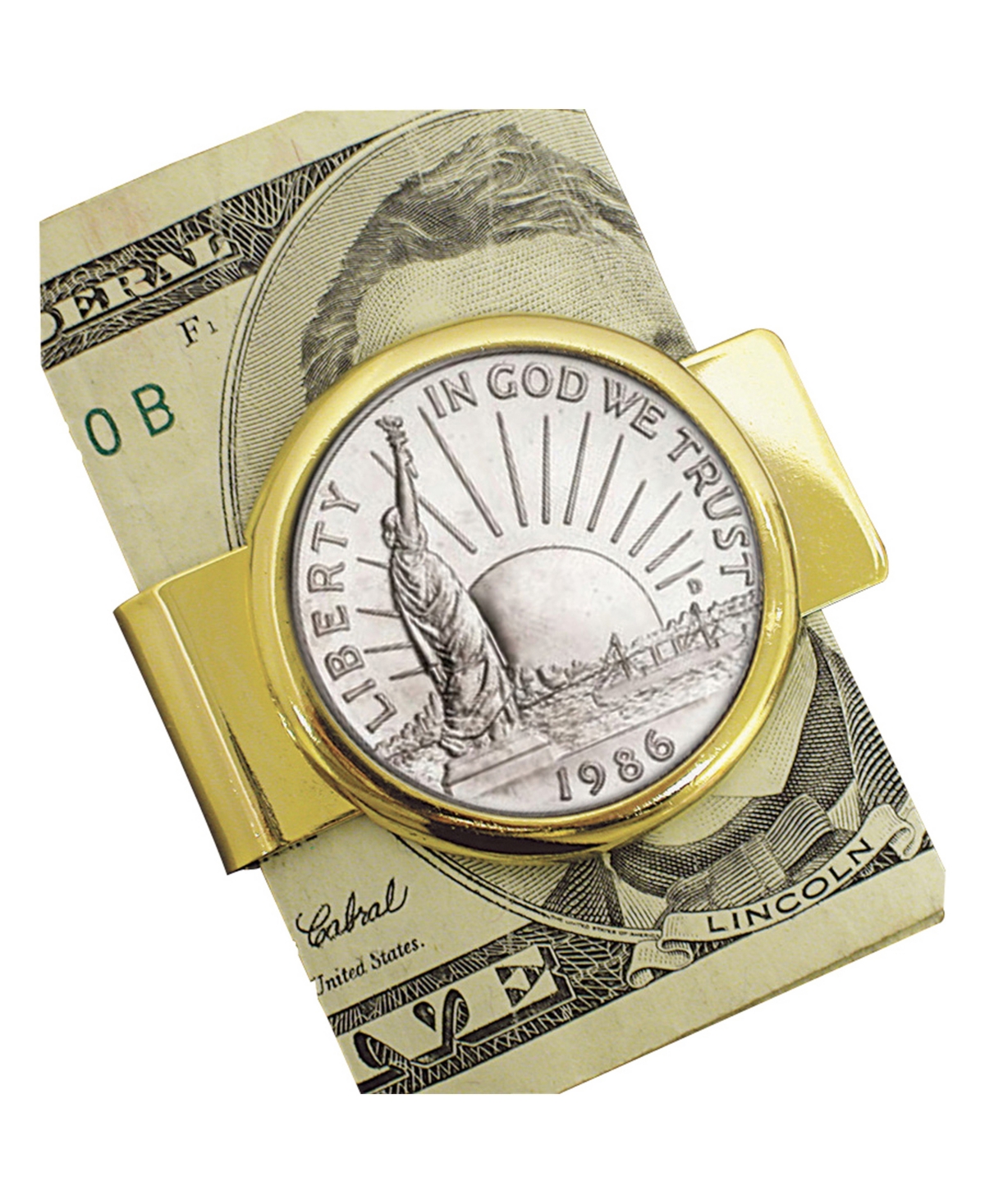 Men's American Coin Treasures 1986 Statue of Liberty Commemorative Half Dollar Coin In Coin Money Clip Coin Jewelry - Gold