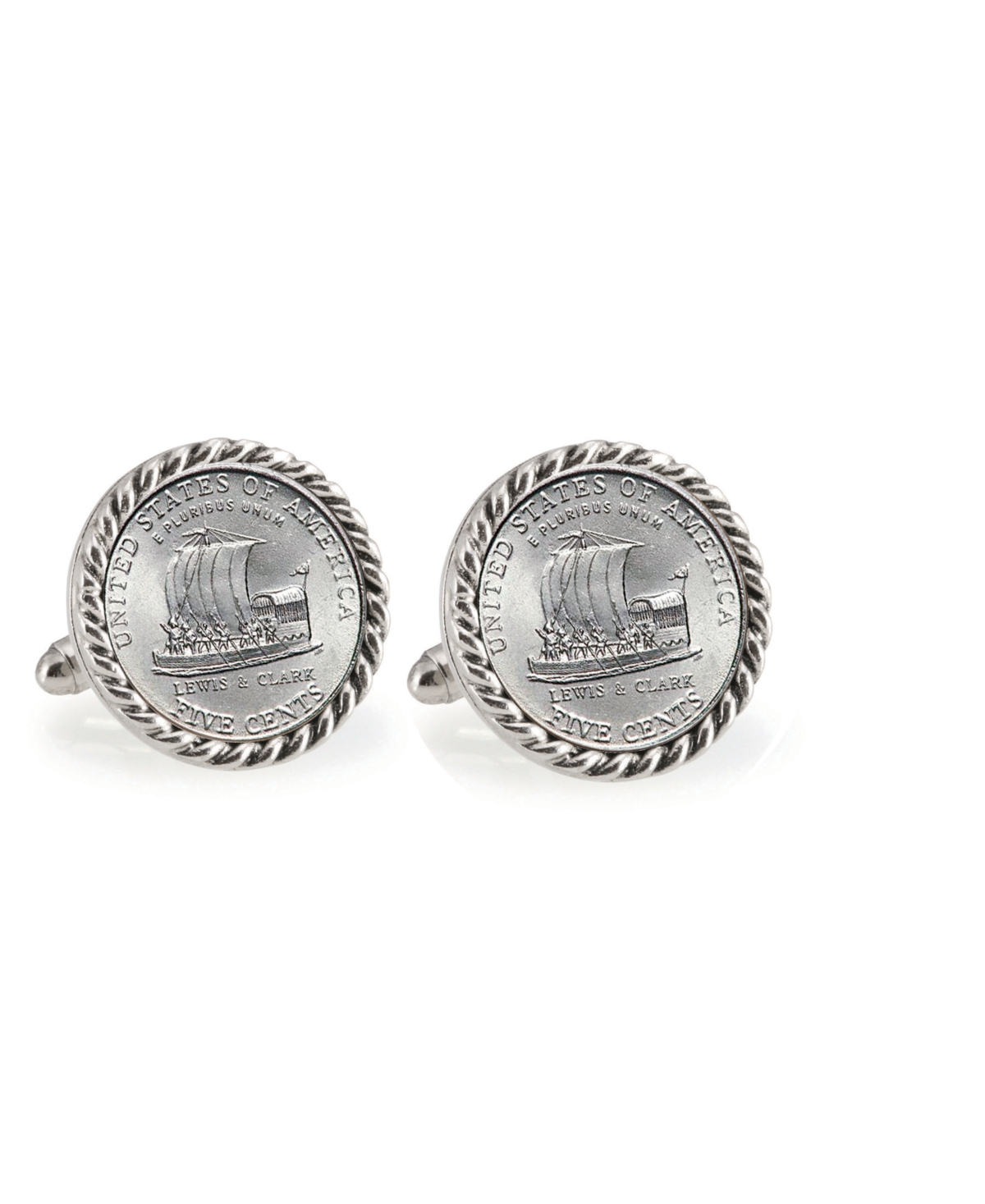 2004 Keelboat Rope Bezel Coin Cuff Links - Silver
