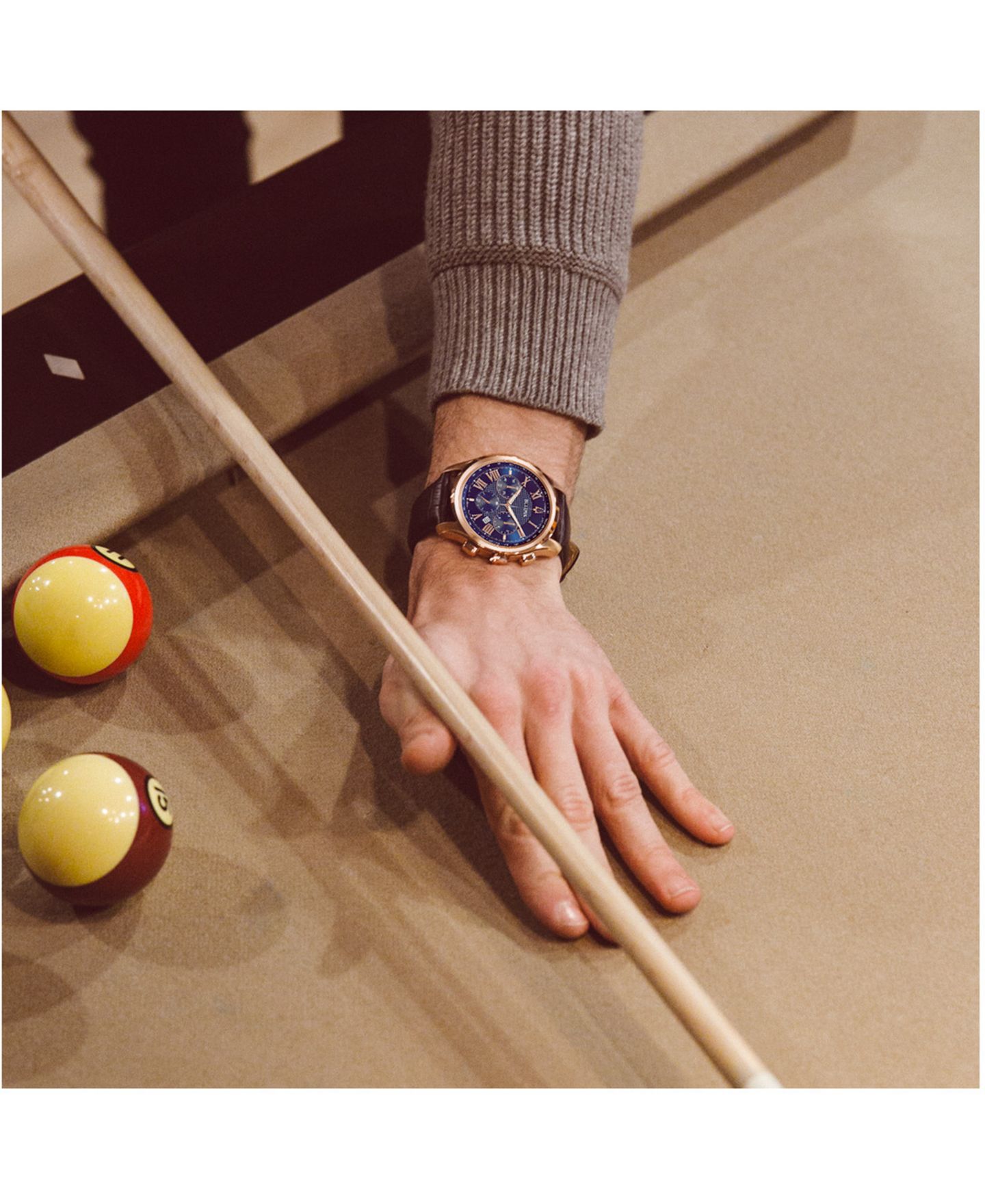 Мужские часы Bulova Chronograph Wilton Blue Leather Strap Watch 46.5mm — фото 4