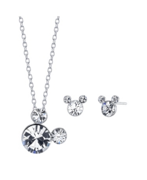 image of Disney Fine Silver Plated Crystal Birthstone Mickey Mouse Earring and Necklace Set, 16