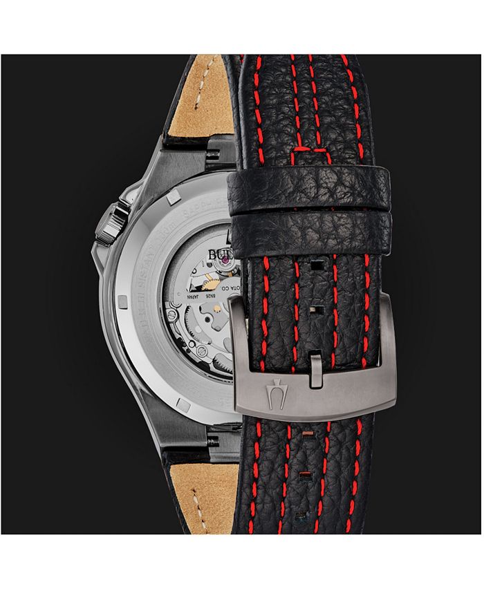 Bulova Men's Automatic Maquina Black Leather Strap Watch 46mm Macy's
