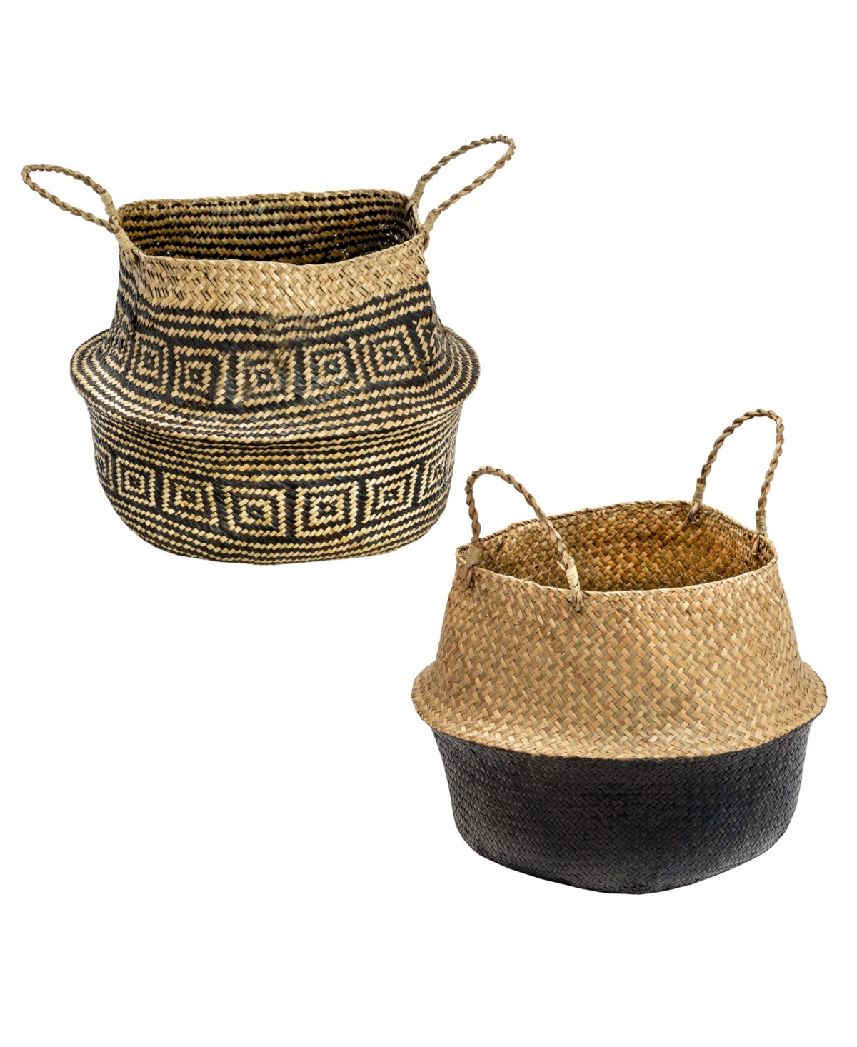 Set of 2 Folding Seagrass Belly Baskets - Multi