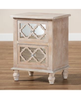 Celia French Rustic Quatrefoil Mirrored Nightstand