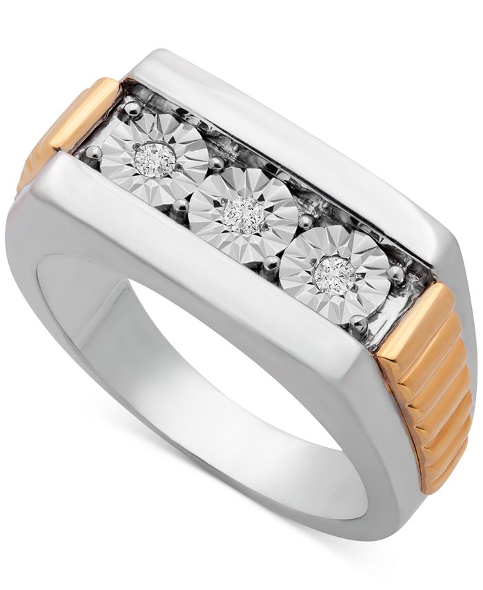 Macy's - Men's Diamond Two-Tone Ring (1/10 ct. t.w.) in Sterling Silver & Gold-Plate
