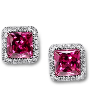 image of Rhodolite (2 ct. t.w.) & Diamond (1/6 ct. t.w.) Stud Earrings in 14k White Gold