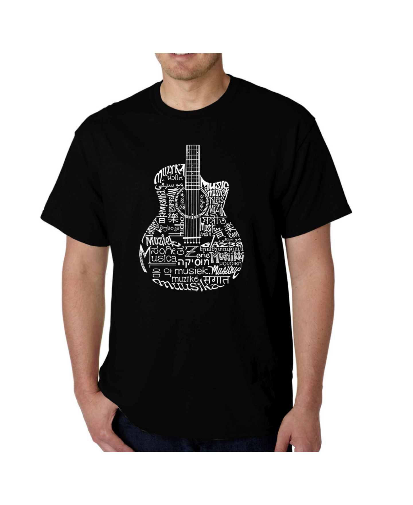 Мужская футболка LA Pop Art Word Art - Languages Guitar, цвет: Чёрный — фото 1