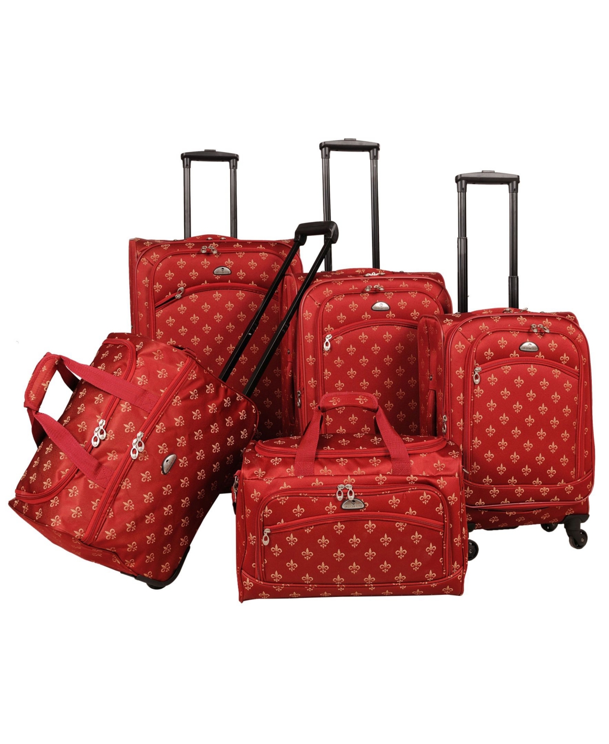 Fleur De Lis 5 Piece Spinner Luggage Set - Red