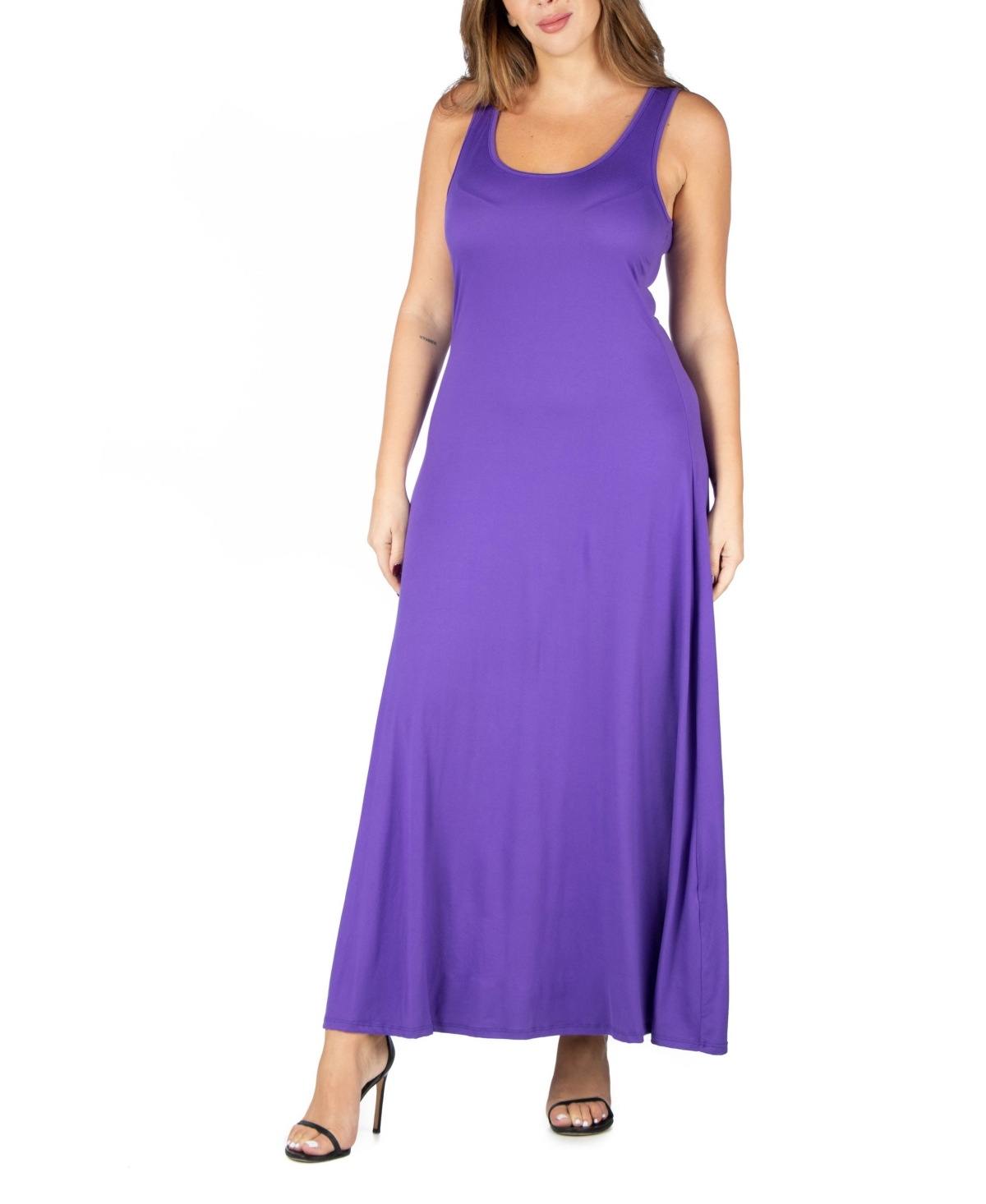Shop 24seven Comfort Apparel Plus Size Simple A-line Tank Maxi Dress In Lilac