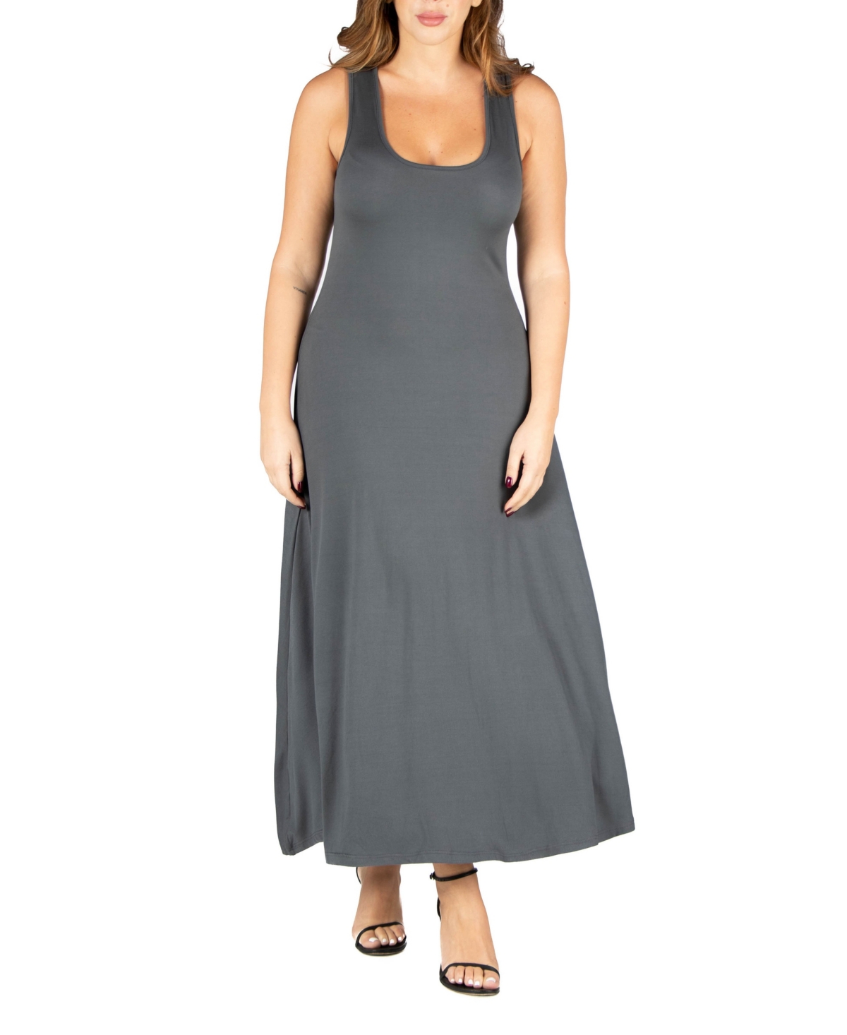 24seven Comfort Apparel Plus Size Simple A-line Tank Maxi Dress In Gray