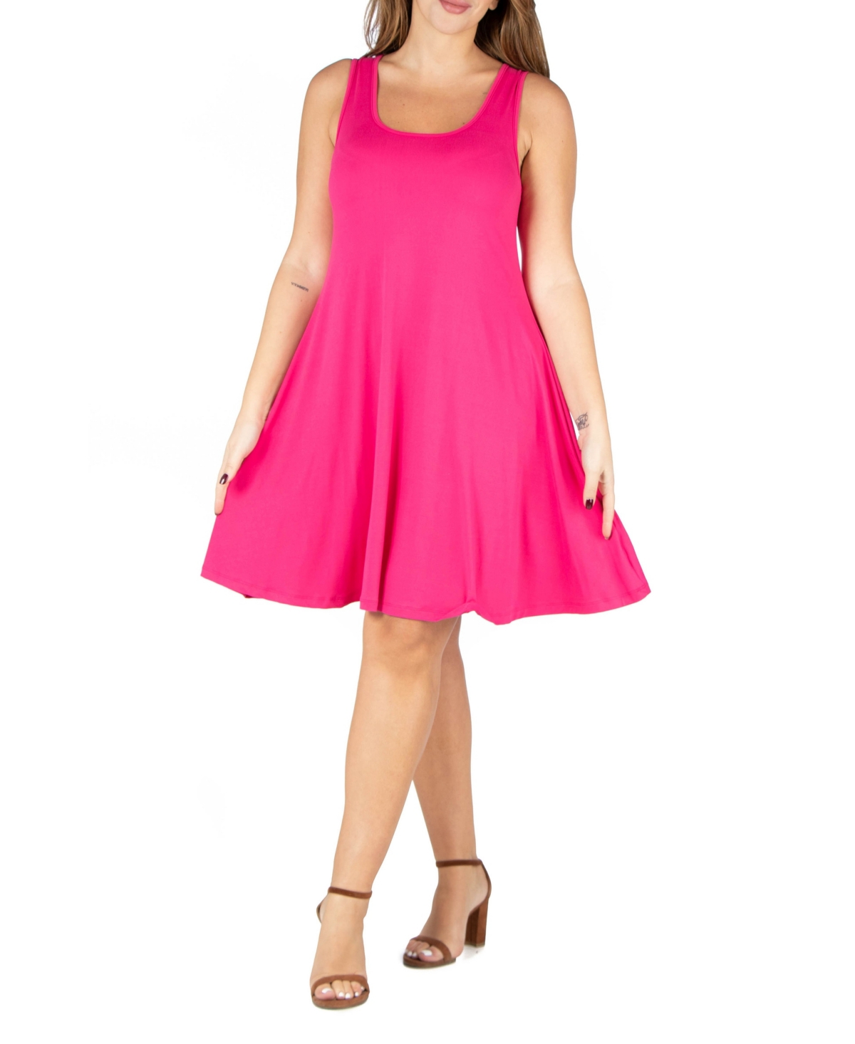 24seven Comfort Apparel Plus Size Fit and Flare Knee Length Tank Dress