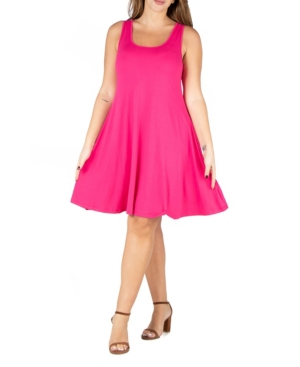 24seven Comfort Apparel Plus Size Fit And Flare Knee Length Tank Dress In Pink