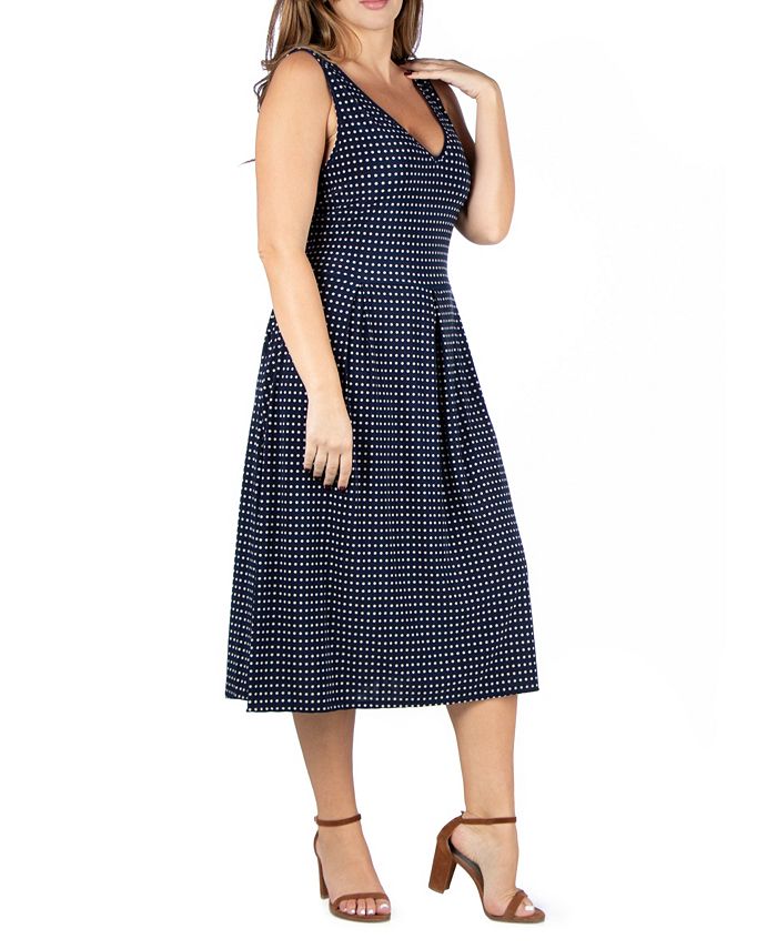 24seven Comfort Apparel Women's Plus Size Polka Dot Midi Fit and Flare ...