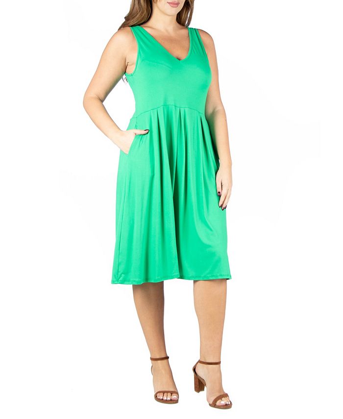 24seven Comfort Apparel Womens Plus Size Sleeveless Midi Fit And Flare Pocket Dress And Reviews 