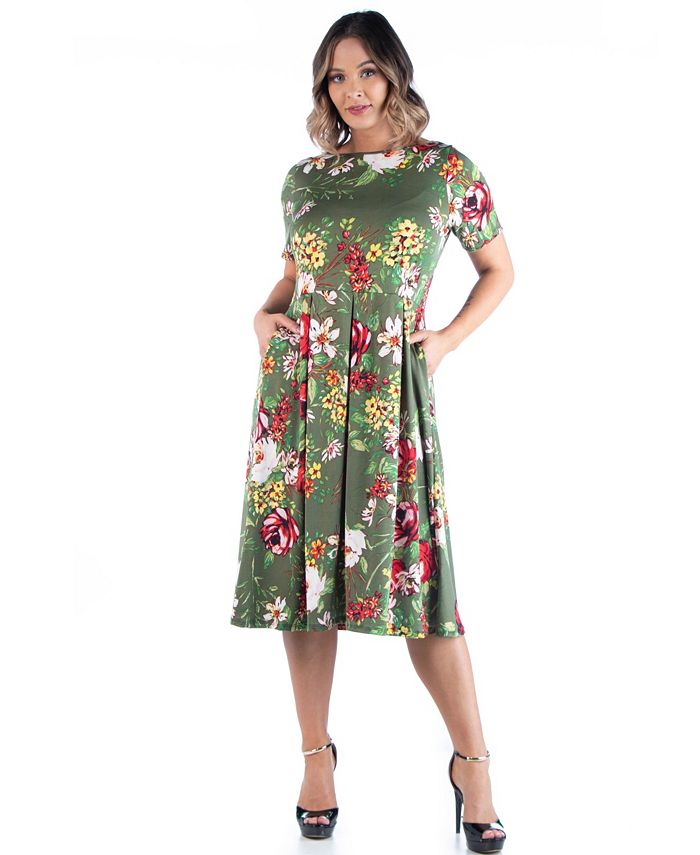 24seven Comfort Apparel Women's Plus Size Floral Midi Dress - Macy's