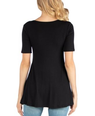 Quarter Sleeve Maternity Tunic Top with Button Detail