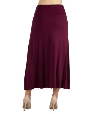 Womens Elastic Waist Solid Color Maternity Maxi Skirt