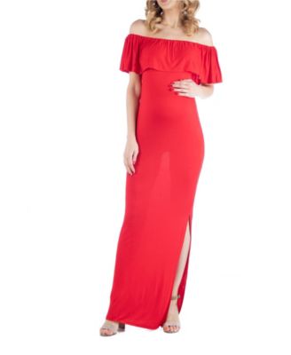 Off Shoulder Ruffle Detail Maternity Maxi Dress