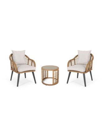 Chadbourne Outdoor Modern Boho Chat Set with Side Table