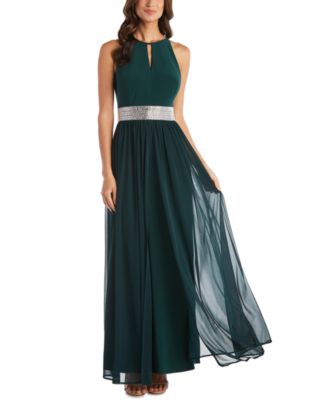 r & m richards sleeveless embellished halter evening gown