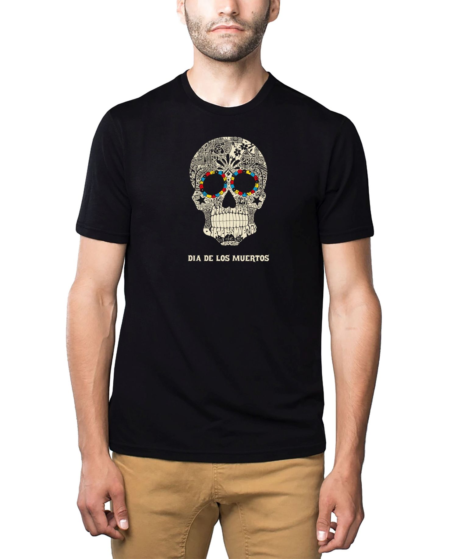 Men's Cotton/Poly Blend Word Art T-Shirt - Dia De Los Muertos Skull