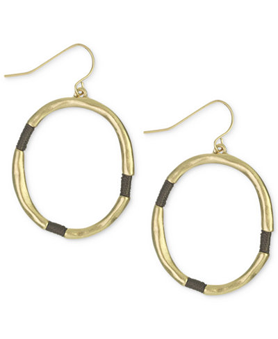 The Sak Earrings, Gold-Tone Brown Thread-Wrapped Hoop Earrings