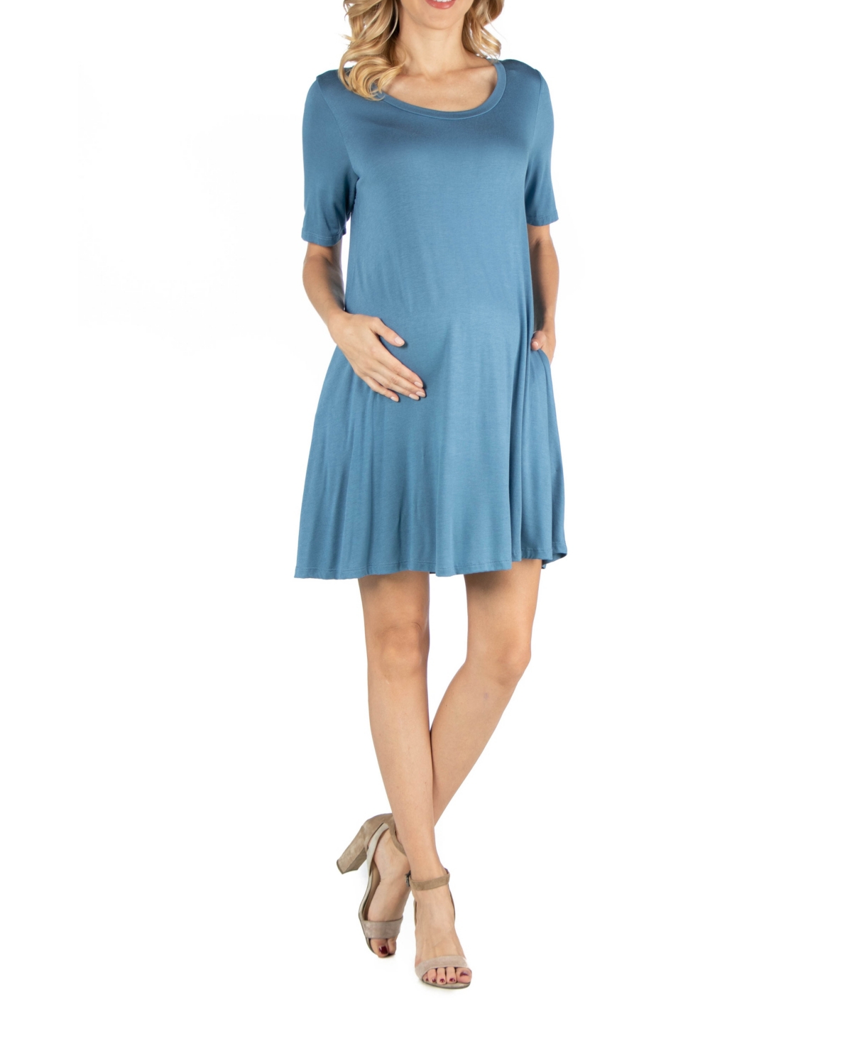 24seven Comfort Apparel Soft Flare T-Shirt Maternity Dress with Pocket Detail
