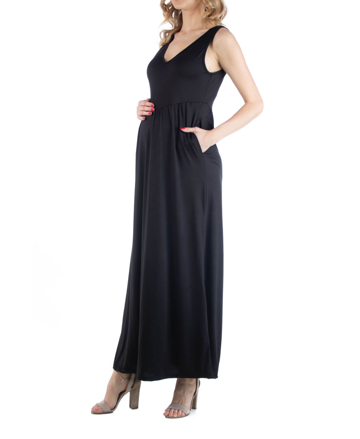 Женское платье 24seven Comfort Apparel Maxi Maternity Sleeveless Dress with Pockets, цвет: Чёрный — фото 2