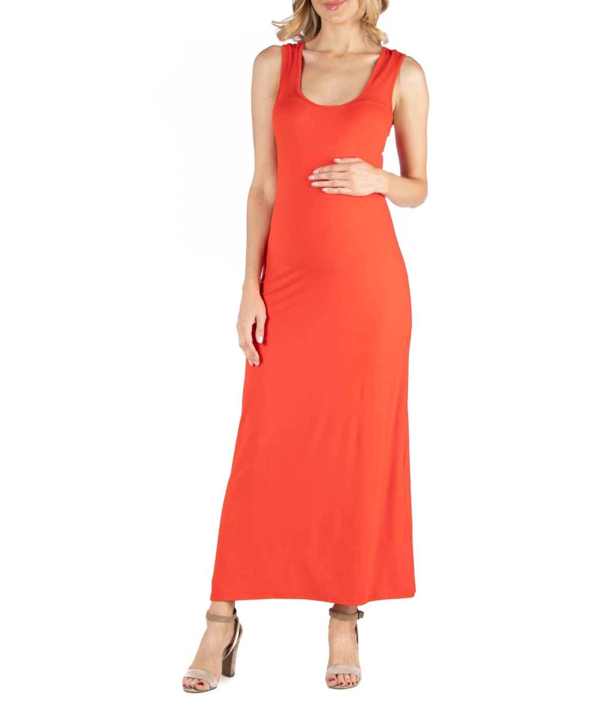 24seven Comfort Apparel Scoop Neck Maternity Maxi Dress with Racerback Detail