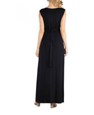 V Neck Sleeveless Maternity Maxi Dress with Belt