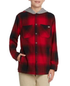 Dickies Big Boys Hooded Flannel Plaid Shacket with Jersey Hood Jacket