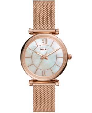 image of Fossil Women-s Carlie Rose Gold-Tone Stainless Steel Mesh Bracelet Watch 35mm