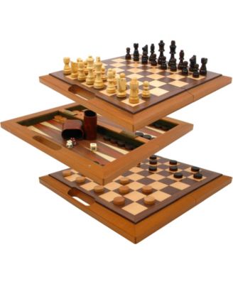Trademark Games Deluxe Wooden 3-In-1 Chess, Backgammon Checker Set