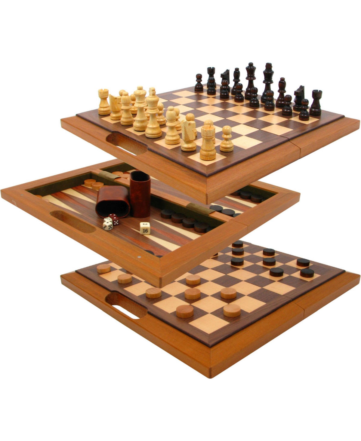 Trademark Global Trademark Games Deluxe Wooden 3-in-1 Chess, Backgammon Checker Set In Brown