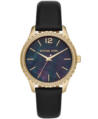 Michael Kors - Layton Three-Hand Black Leather Watch
