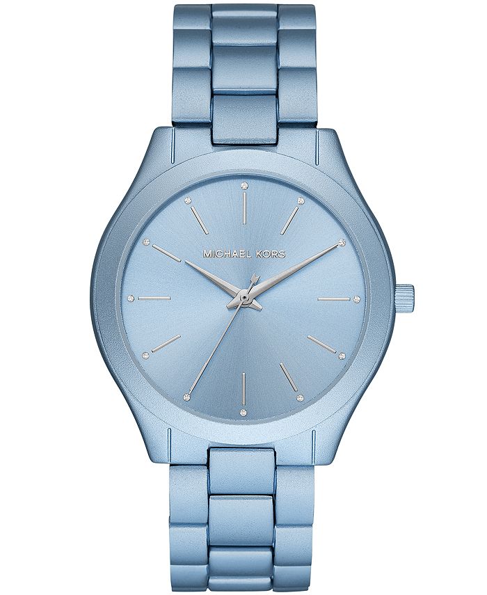 Michael Kors Slim Runway Three-Hand Blue Aluminum Watch & - Macy's